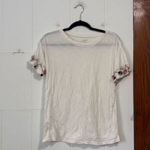 Loft lounge white pom pom‎ sleeve T-shirt coastal Beachy boho size XS